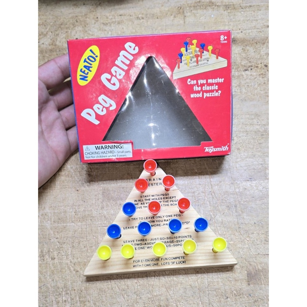 Toysmith NEATO! Wooden Triangle Peg Solitaire Game Strategy Brain Teaser